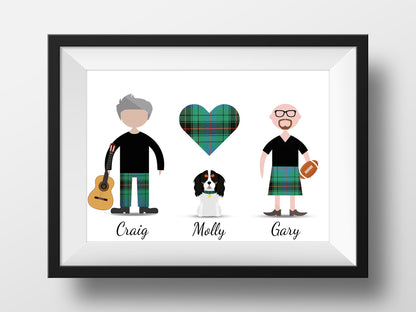 Scottish Personalised Couple Portrait (Tartan Heart)