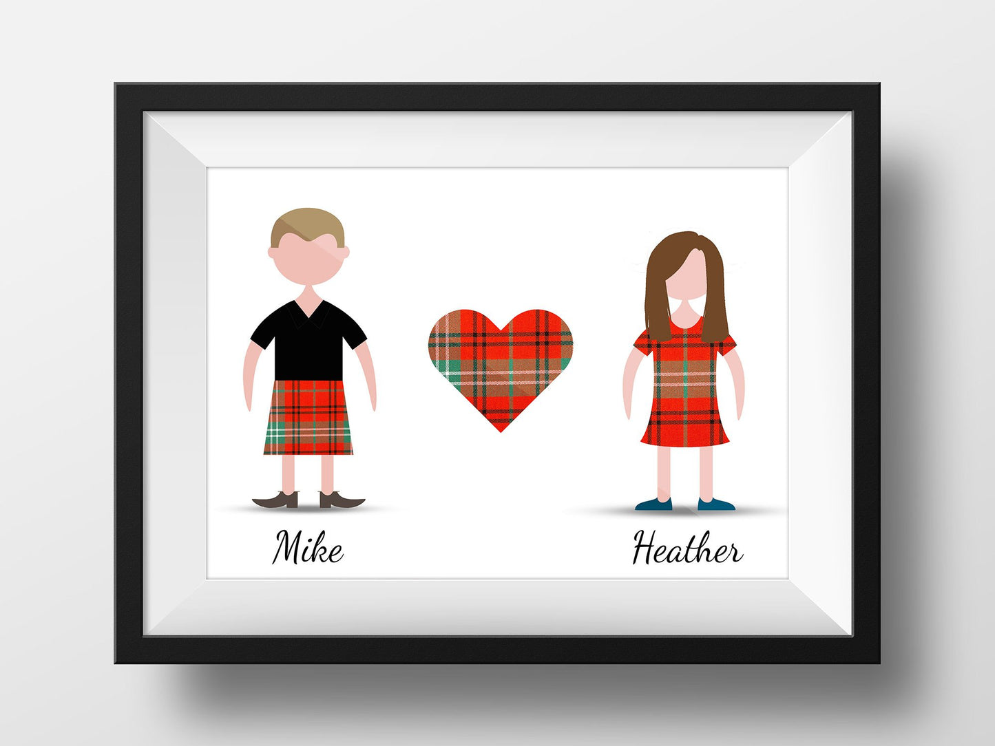 Scottish Personalised Couple Portrait (Tartan Heart)